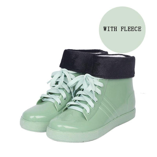 Short Plus Velvet Rain Boots Ladies Low-top Water Shoes Student Waterproof Rain Boots Lace Up Waterproof Shoes Women Low-tube Rubber Shoes