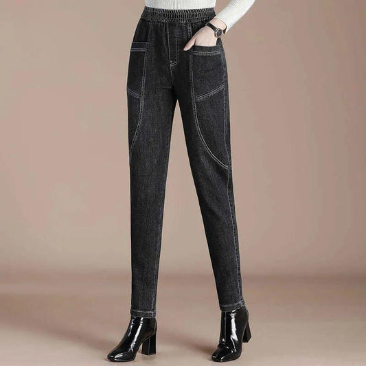 High-waisted Jeans Women's Loose Trousers Autumn and Winter Stretch Thinner Harem Pants Women