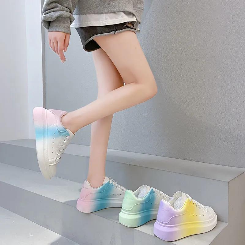Gradient Color Small White Shoes Women's Thick-soled Height-increasing Shoes All-match Board Shoes Net Red Casual Trendy Shoes
