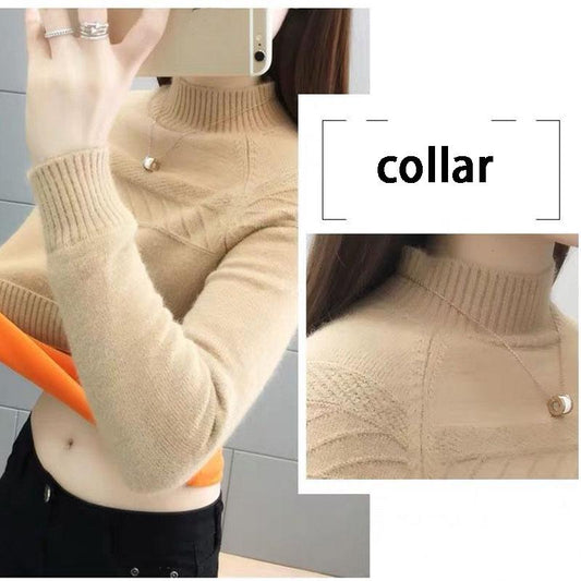 Fall/Winter Women Plus Velvet High-necked Sweater Short Thickened Warm Pullover Sweater Large Size Knit Jumper Bottoming Shirt