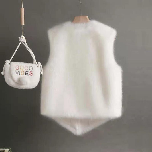 Faux Fur Waistcoat Women's Short Imitation Rex Rabbit Fur Waistcoat Slim and Thin Fur Vest Waistcoat Keeps Warm and Comfortable