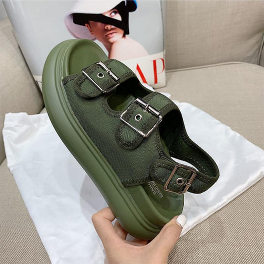 European Army Green Retro Sports Sandals Women's Summer All-match Casual Platform Sandals