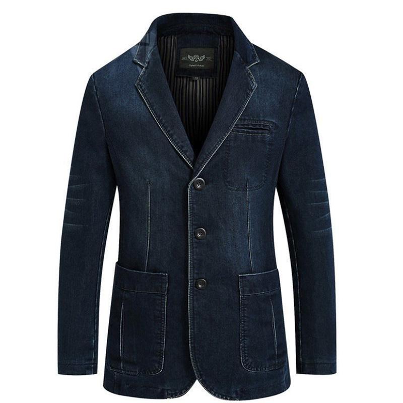 Autumn Denim Business Casual Jacket Men's Loose Cotton Keep Warm Jacket Dad Outfit