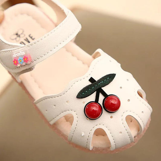 Girls Shoes Baby Girls Princess Casual Shoes Leather Sandals Cherry Flat Beach Shoes Soft Sole Anti-slip Prewalkers Shoes