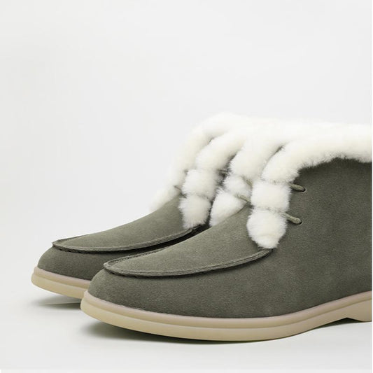 Winter Women's Ankle Boots Casual Mid-tube Flat Snow Boots Round Toe Suede Wool Blend Warm Short Boots Low Heel Non-slip Solid Slip On Flat Shoes