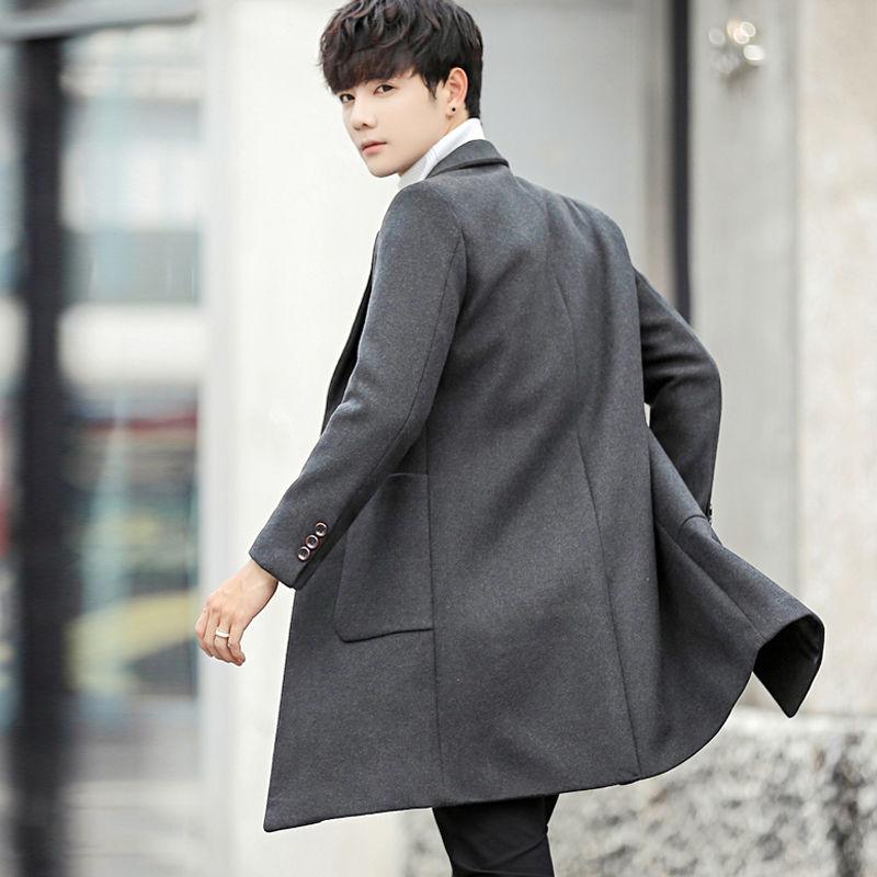 Men's Woolen Coat Long Windbreaker Man Jacket Overcoat for Male Casual Outer Wear Men Clothing