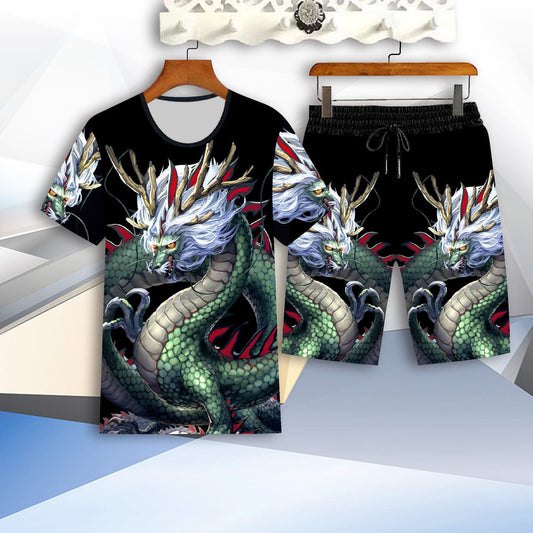Men's Suit Short-sleeved T-shirt Spring and Summer Loose Trend 3D Printed Clothes Short-sleeved Shorts Suit