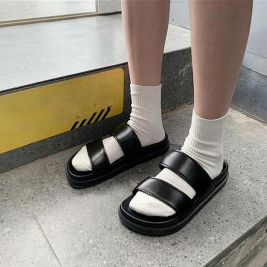 Thick-soled Sandals and Slippers Women's Summer Ins Tide Net Red Fashion Wear Retro Hong Kong-style Harajuku Style Beach Shoes