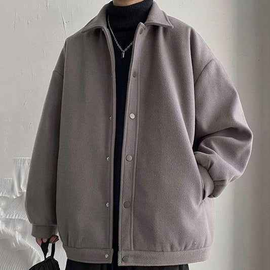 Warm Woolen Jacket Coat All-match Loose Thickened Lapel Woolen Coat Men and Women Casual Long-sleeved Zipper Jacket