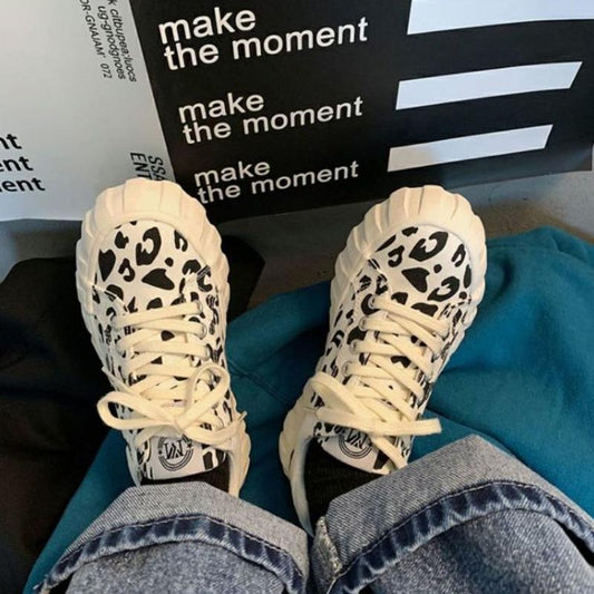 Leopard Biscuit Shoes Cute Big Head Canvas Shoes Spring Korean Trend All-match Shoes Women's Trend
