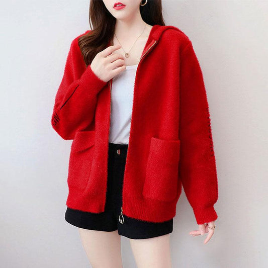 Ink Fleece Jacket Women Autumn and Winter Clothes Zipper Sweater Women Knitted Cardigan Women Loose Top