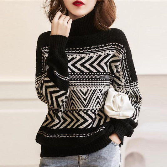 Autumn Simple Nordic Style High Neck Drop Shoulder Long Sleeve Turtleneck Sweater Plus Size Women's Clothing
