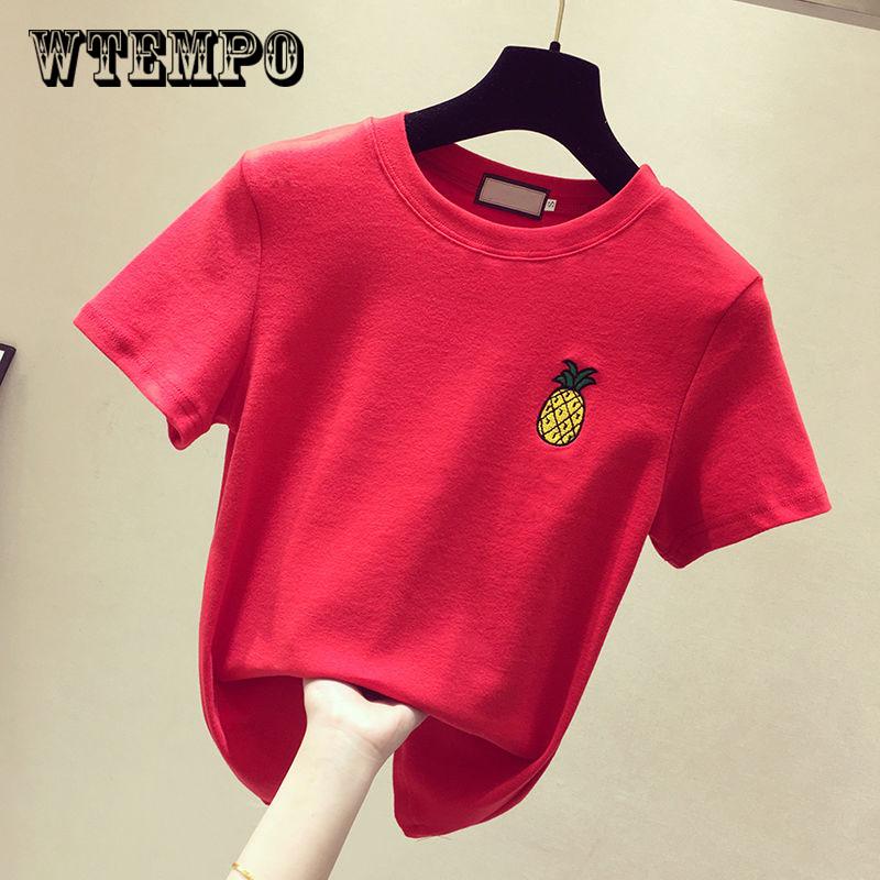 Pattern Embroidered Women T Shirt Short Sleeve Summer Sweet Loose Tee Shirt Femme Tops