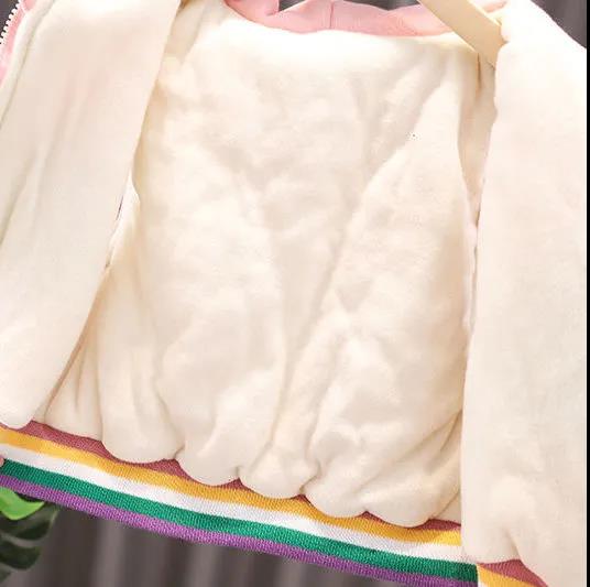 Girls' Fall Winter Three-piece Suit with Velvet and Thickening Baby and Children Sweater Baby Girl Printing Rainbow Style Winter Cotton Dress