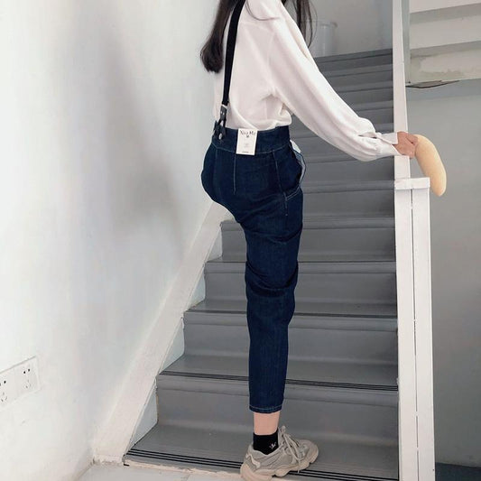 WTEMPO Women's Overalls Jeans Loose and Slim Wide Leg Straight Denim Big Pocket Trousers