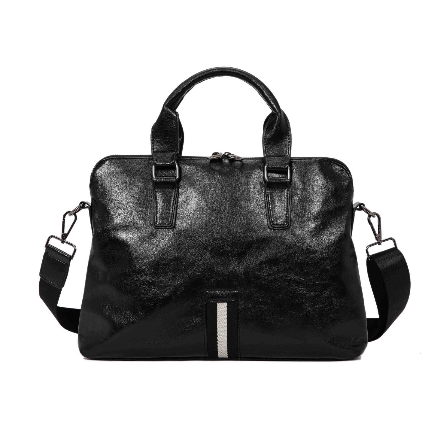Business Briefcase Men Black Striped PU Leather Handbag Shoulder Diagonal Computer Bag