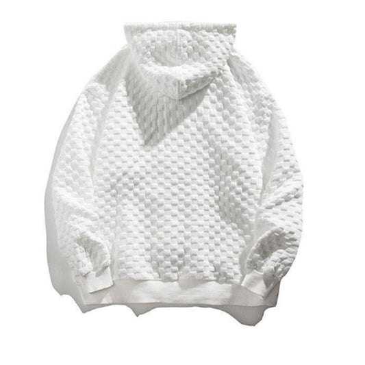 Waffle Cardigan Sweater Men's Hooded Spring and Autumn Zipper Solid Color Sports Top Loose Casual Jacket