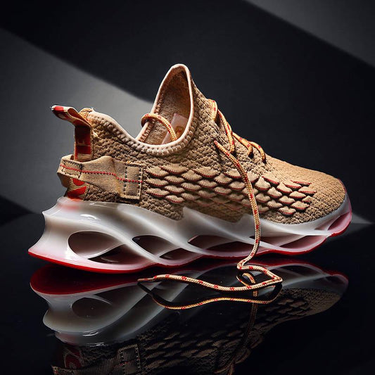 Fish Scale Knit Blade Sneakers Men Blade Breathable Shock -Absorbing Thick Platform Shoes