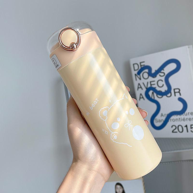 350/480ml Cartoons Stainless Steel Vacuum Flask Coffee Tea Milk Travel Straw Cup Cute Bear Water Bottle Insulated Thermos