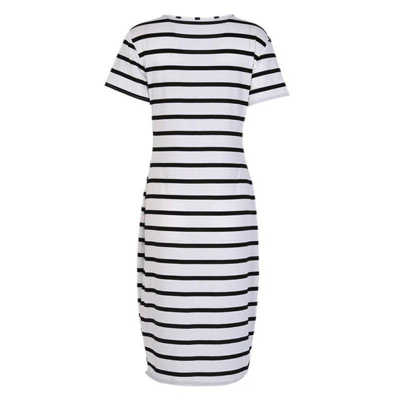 Fashion S-3XL Maxi T Shirt Women's Cute White and Black Strips Loose Tops Dress
