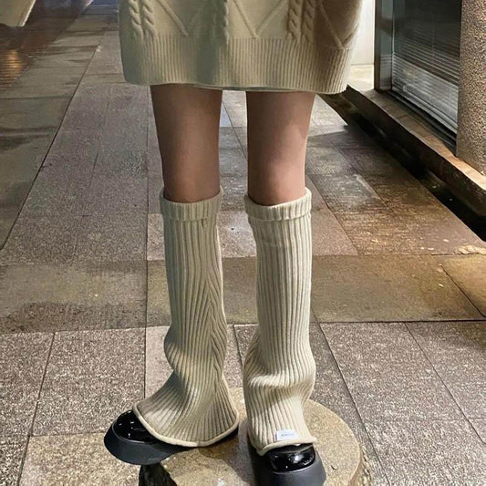 Autumn and Winter Models JK Knitting Pile Hose Long Stockings Set Slim Speakers Wide-leg Warm Leg Set Solid Color Striped