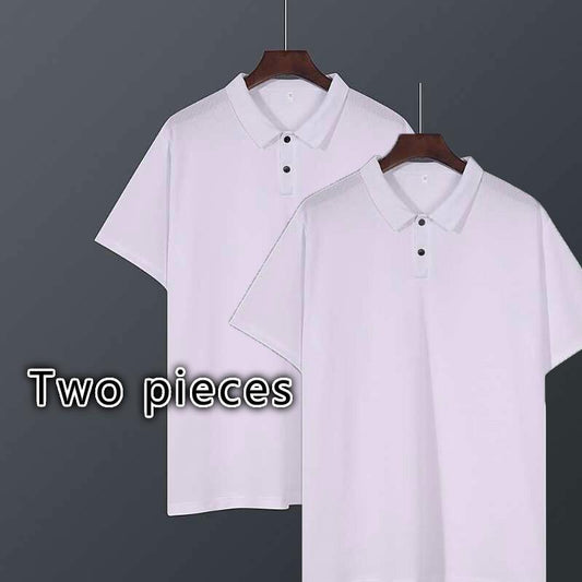 Ice Silk Mesh Short-sleeved T-shirt Men's Shirt Lapel Half-sleeved Plus Fat Top Two pieces