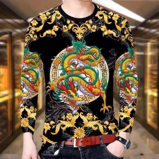 3D Printed Shirt Men T-shirt Wolf Decoration Fashion Long Sleeve White Tees Loose Breathable Jumper Streetwear