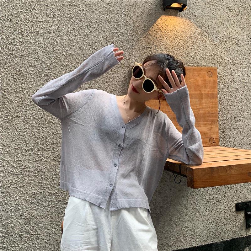 Thin Air-conditioning Shirt Summer Korean Version of Sunscreen Shirt Long Sleeve V-neck Knitted Cardigan Blouse