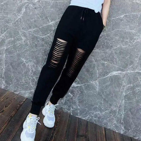 Spring and Summer Elastic Waistband Holes Are Thin Trousers Loose All-match Beam Sports Pants Women Casual Pants