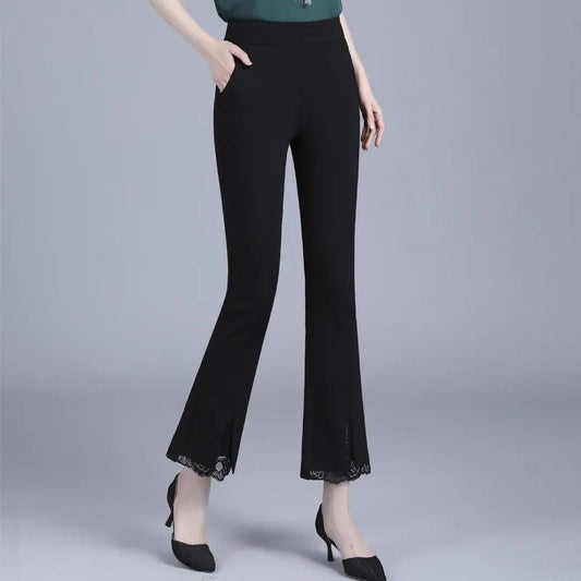 Autumn and Winter Micro Horn High Waist Loose and Thin Korean Style High Waist Large Size Casual Lace Lace Pants Women