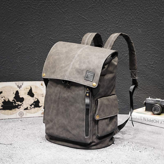 Backpack Men Gray Large Capacity Flip Dark Buckle Waterproof Student Computer Bag Sports Travel Bag