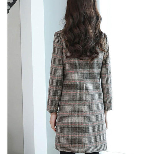 Spring and Autumn Temperament Mid-length Coat Popular Casual Loose Plaid Windbreaker Jacket Women