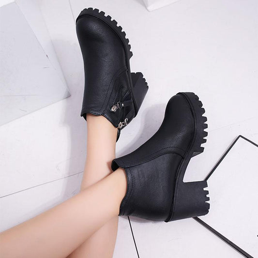 Women's Winter Boots Platform Martin Boots Vintage Chunky Heel Short Ankle Boots Autumn Winter High Heel Shoes for Female Plus Size Footwear