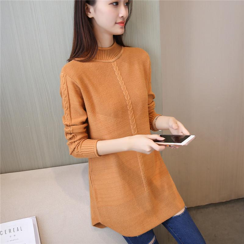 Pofulove half-high collar thickened large size loose-knit base shirt dress women's mid-length