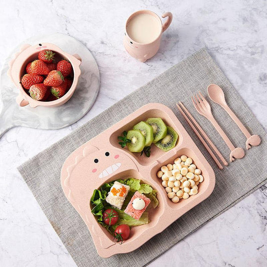 Creative Cartoon Dinosaur Children's Dinner Plate Bowl Lunch Box Lunch Tray Baby Anti-fall Children's Tableware Bowl Breakfast Grid Plate