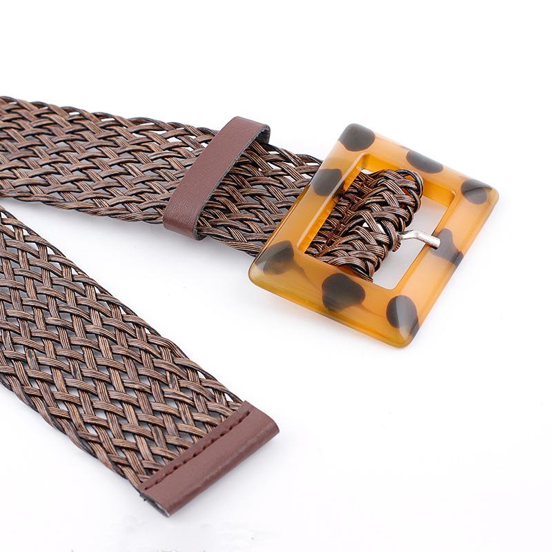 Woven Wide Belts Women's Fashion Wild Spot Leopard Yellow Buckle Decorative Belt