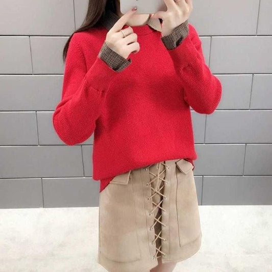Autumn and Winter Knitted Sweater Loose Pullover Simple Jacket European and American Style Female Top