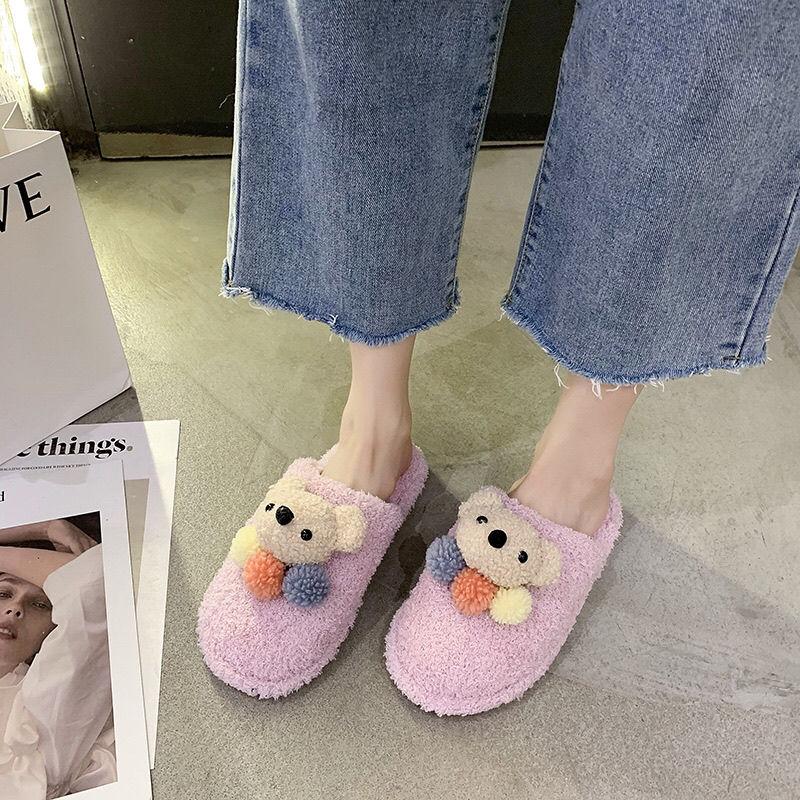Girls Plush Slippers Cute Papillon Design Flat Shoes Home Leisure Warm Autumn and Winter
