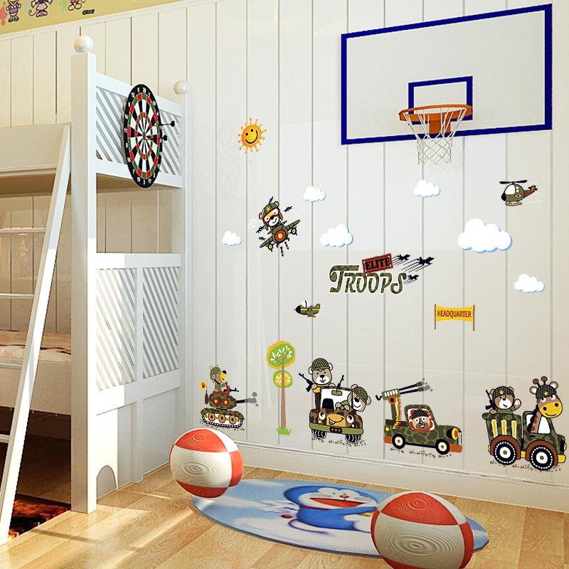 Cartoon animal soldier children's holiday birthday gift can come to map wall stickers mural