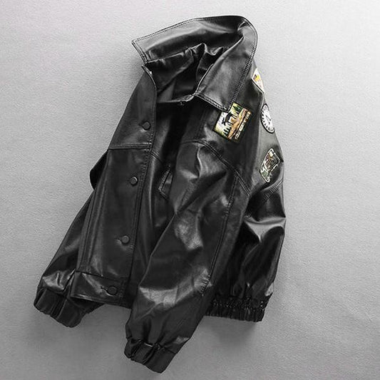 European American Street Trend Loose Men's Motorcycle Suit Couple Plus Size Leather Jacket