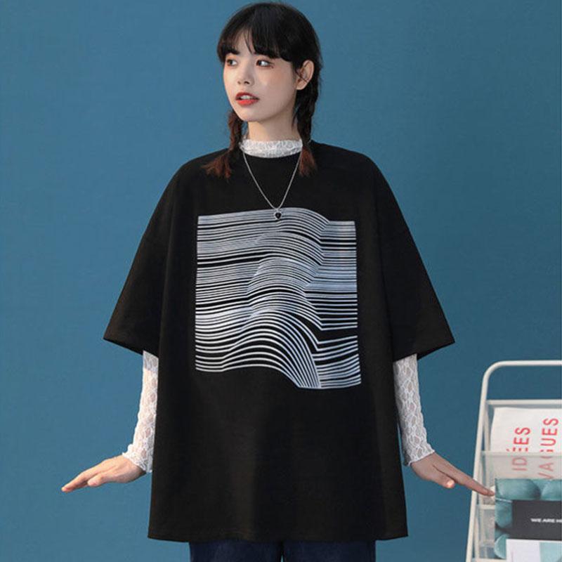 Women's Short-Sleeve T-shirt 100% Cotton Half-Sleeve Loose Korean K Pop Short-Sleeve Top Oversized Large T-Shirt Girl's Summer Casual Sports Clothing