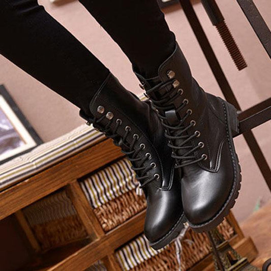 Men and Women Plus Velvet Ankle Boots Shoes Winter PU Leather Shoes Couple Casual Martin Boots Round Head Military Boots Unisex