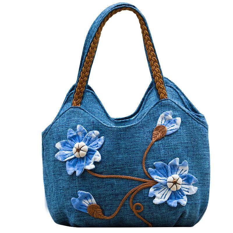 Middle Aged Women Handbag Casual Daily Shopper Ethnic Style Anvas Cotton and Linen Woven Flower Print Pattern
