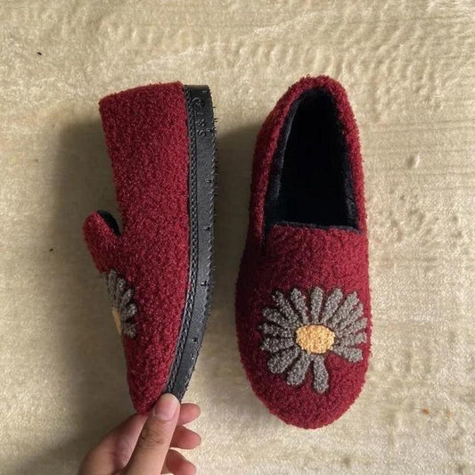 Cotton Shoes Women's Autumn and Winter Warm Plus Velvet Low-top Flat Home Shoes Non-slip Slip-on Shoes