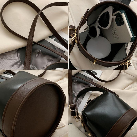 Bucket Bag Shoulder Messenger Bags Casual Female Crossbody Bags Portable PU Leather Multi-Layer Large Capacity Handbag