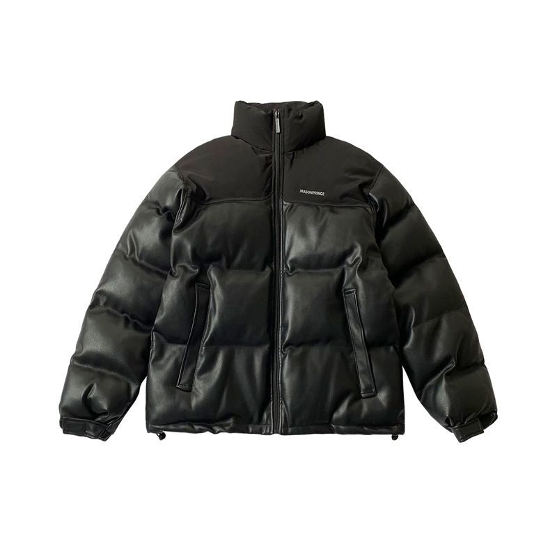 Loose and Thick PU Leather Cotton Jacket Men's Winter Korean Style Trendy Stand-up Collar Short Bread Suit Cotton Jacket Ins