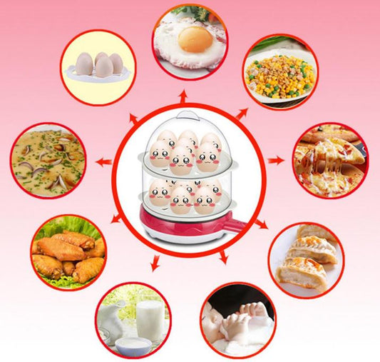 Electric 14 Eggs Boiler Food Steamer Cooking Machine With Frying Pan Non-stick