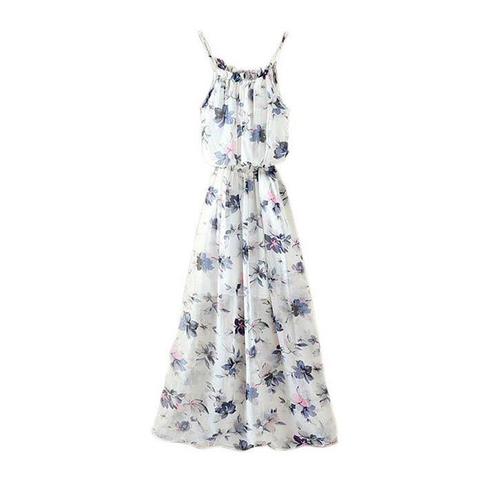 S-2XL Women Chiffon Floral Camisole Dress Elasticated Slim Bohemian A-line Beach Long Skirt