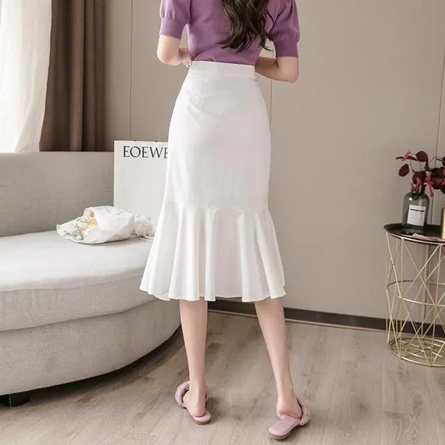 Women's Bow Knot Pleated Fishtail Skirt Irregular Solid Color All Match Professional Office Short Skirt