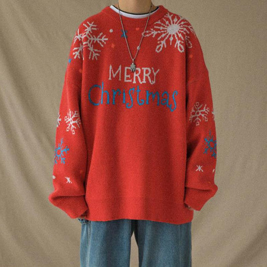 WTEMPO Christmas Couple Sweater Soft Casual Knitted Sweater Winter Warm Pullover Crew Neck Sweater